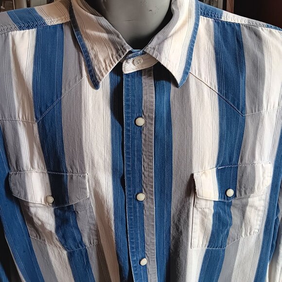 XXL Vintage Wrangler Western Shirt Cowboy Striped Pearl Snaps 1990's Bangladesh - Picture 3 of 8